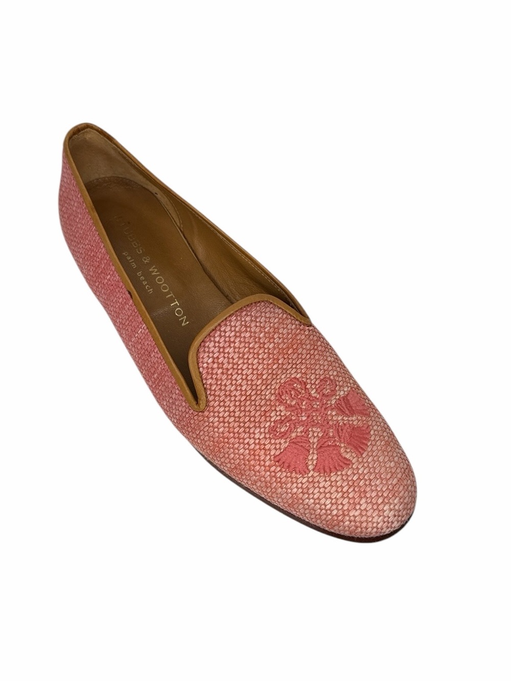 Stubbs & Woodson Coral Pink Embroidered Slip-On Loafers